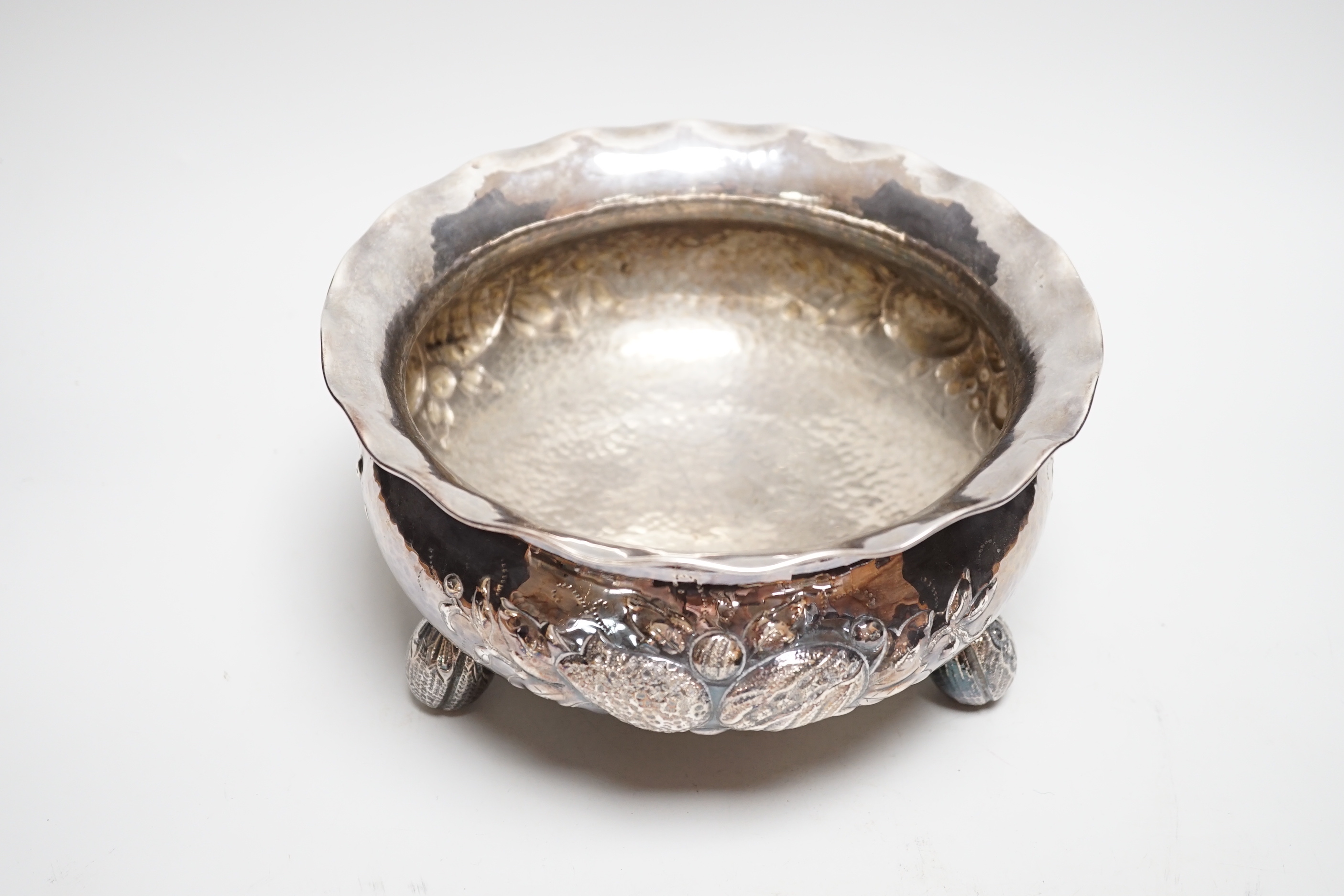 A 1930's Swedish planished white metal fruit bowl, date letter for 1938, diameter 23.2cm, 17.9oz.